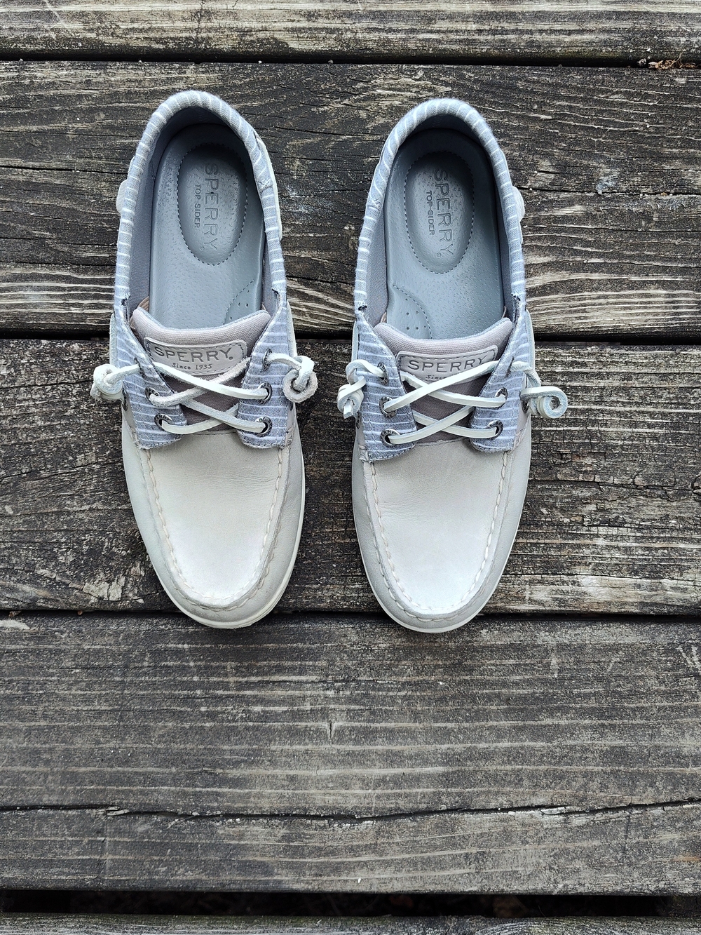 Sperry Two-Tone Light Gray & White Boat Shoes